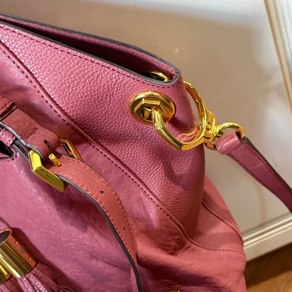 orYANY Pink Leather Shoulder Bag with Gold Accents - Picture 5 of 6